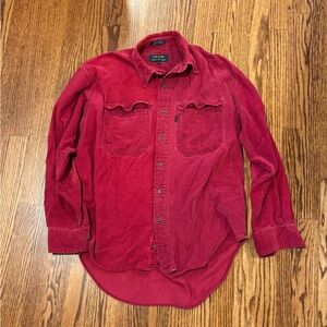 Vintage Corduroy Button-Up Shirt - Red